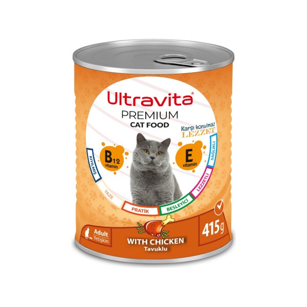 Ultravita Premium Yüksek Proteinli Tavuk Etli Konserve Yaş Kedi Maması 415GRX24 Adet