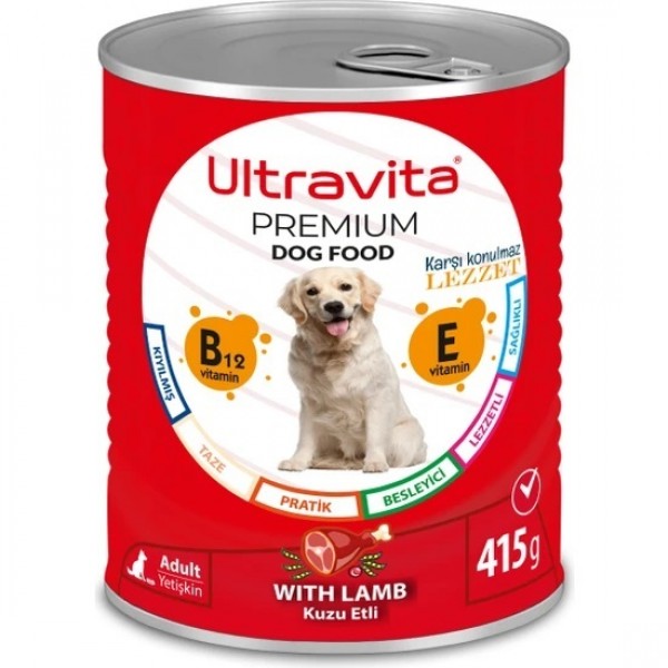 Ultravita Premium Yüksek Proteinli Kuzu Etli Konserve Yaş Köpek Maması 415GRX24 Adet